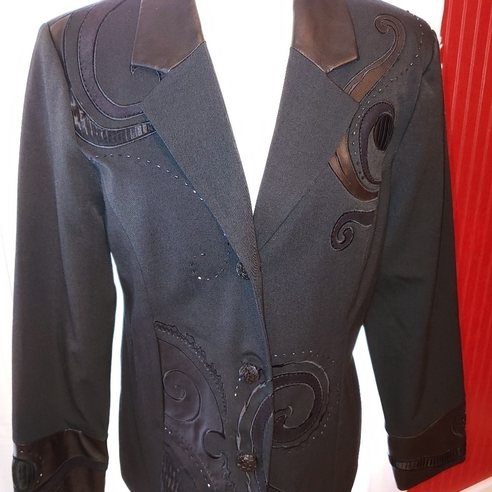 Nancy Bolen City Girl Blazer Faux Leather Trim 6